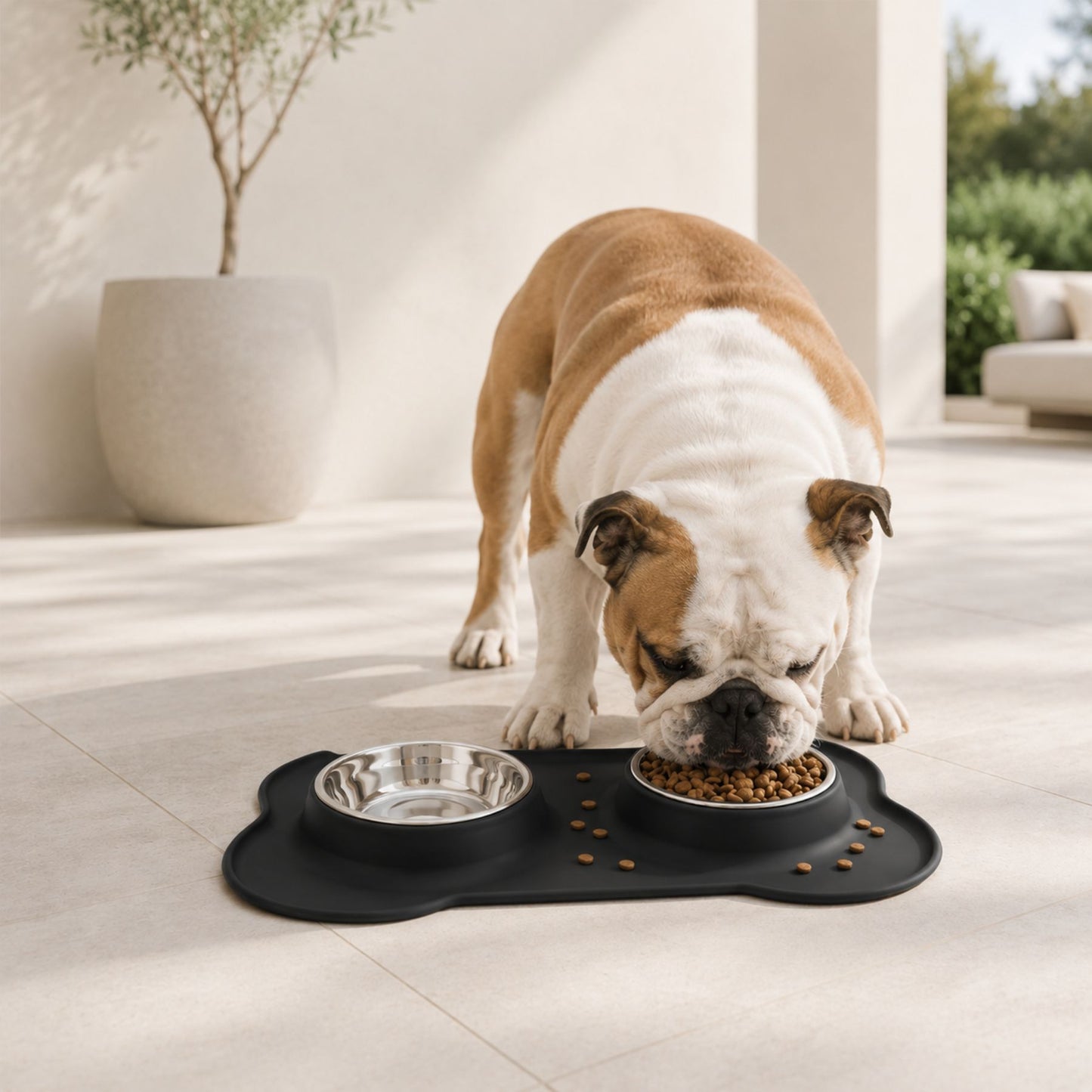 Premium Non-Slip Double Dog & Cat Bowl with Silicone Mat and Removable Stainless Steel Bowls – Food & Water Feeding Station