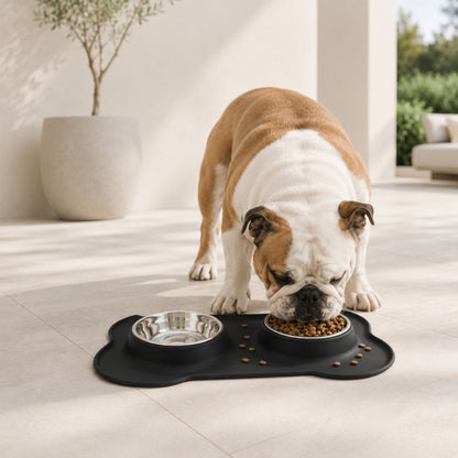 Premium Non-Slip Double Dog & Cat Bowl with Silicone Mat and Removable Stainless Steel Bowls – Food & Water Feeding Station