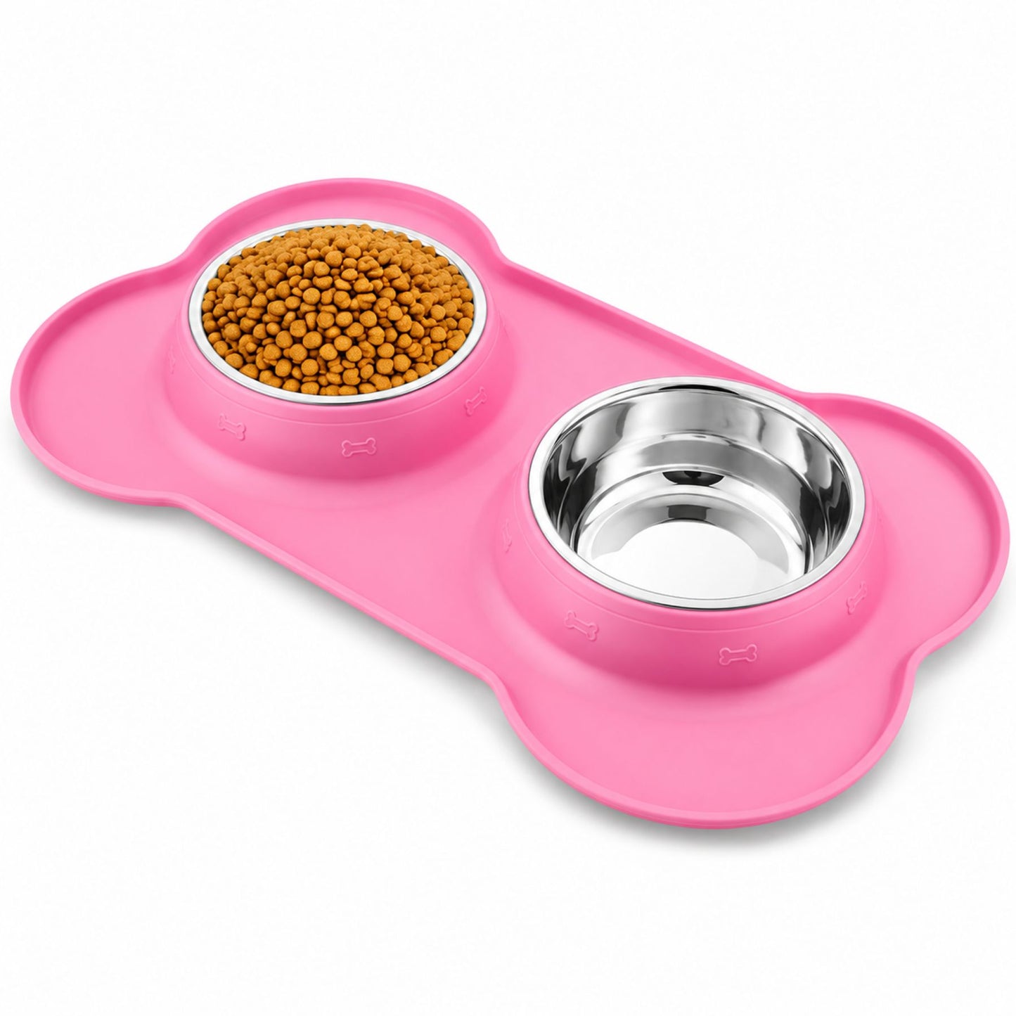 Premium Non-Slip Double Dog & Cat Bowl with Silicone Mat and Removable Stainless Steel Bowls – Food & Water Feeding Station