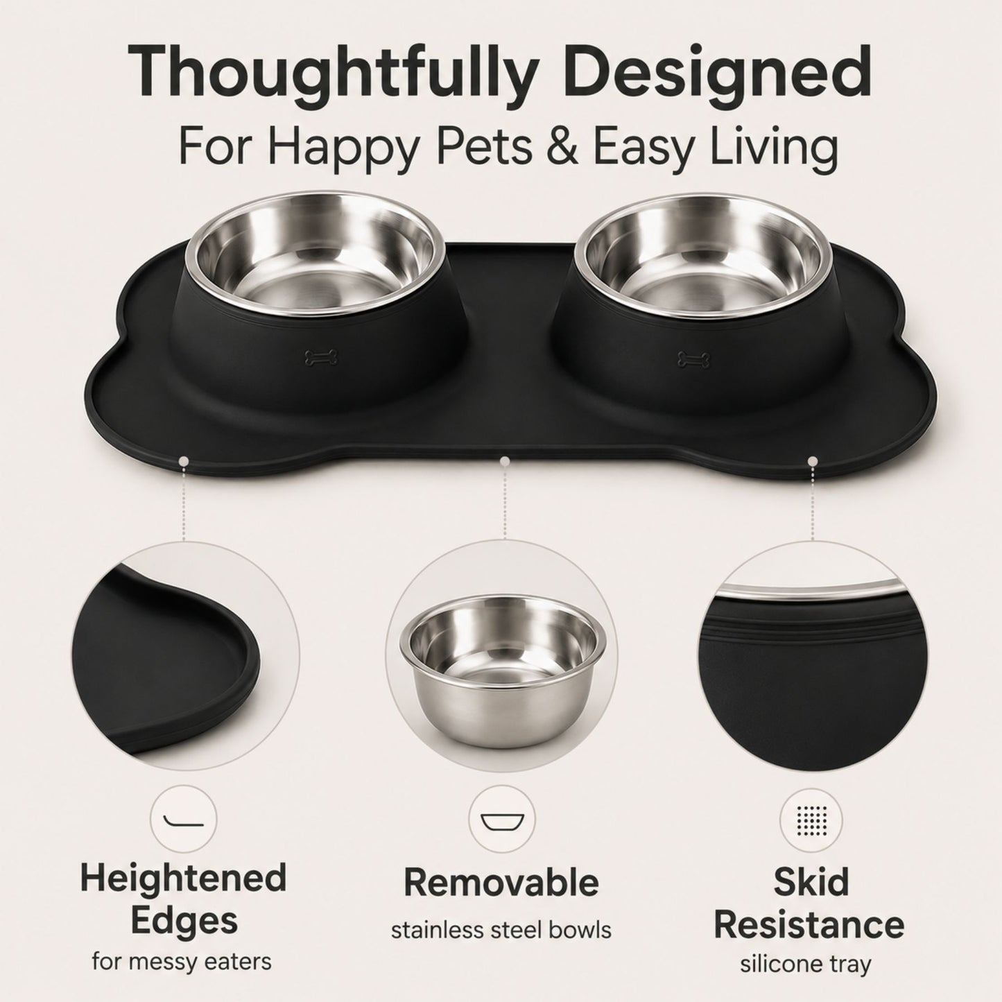 Premium Non-Slip Double Dog & Cat Bowl with Silicone Mat and Removable Stainless Steel Bowls – Food & Water Feeding Station