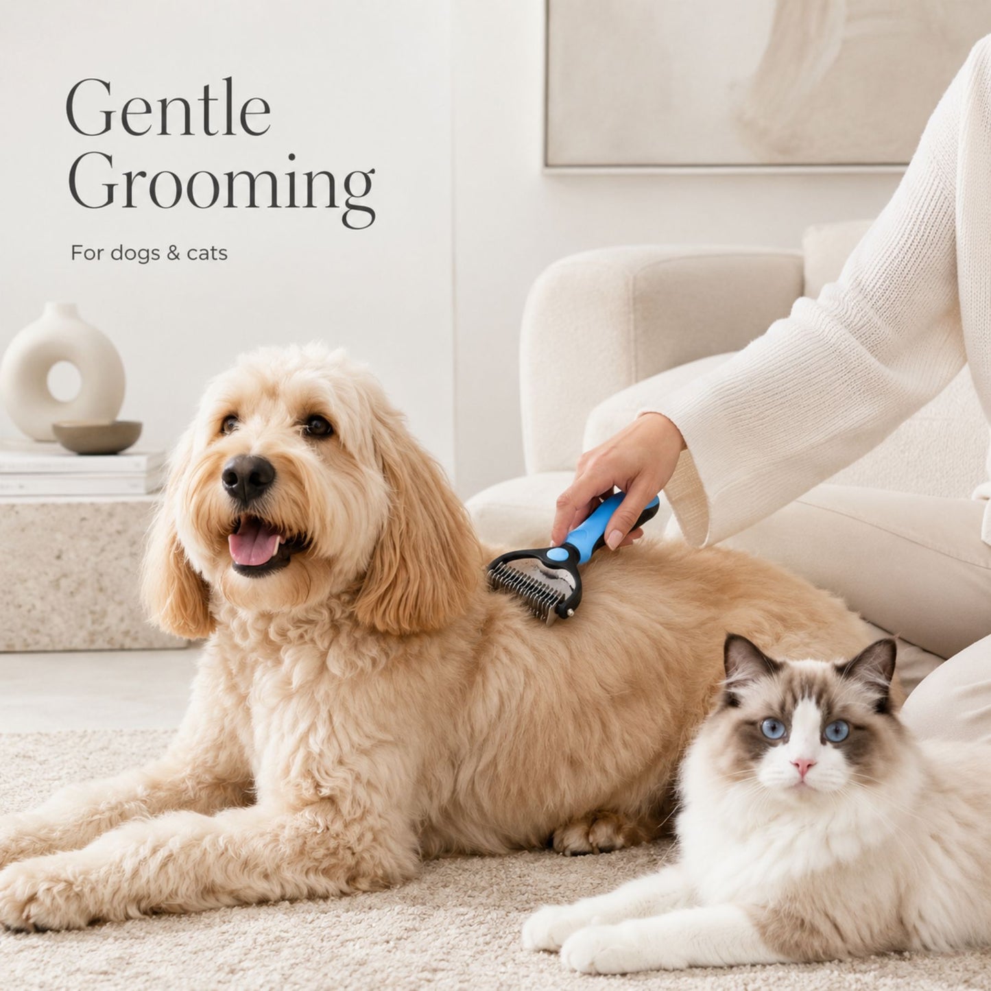 Professional Pet Deshedding Brush for Dogs & Cats – Dual-Sided Undercoat Rake & Dematting Comb