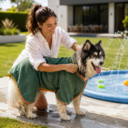 Quick Drying Microfiber Dog Bathrobe Towel with Adjustable Straps for Dogs and Cats