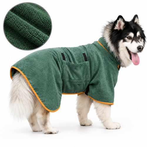 Quick Drying Microfiber Dog Bathrobe Towel with Adjustable Straps for Dogs and Cats