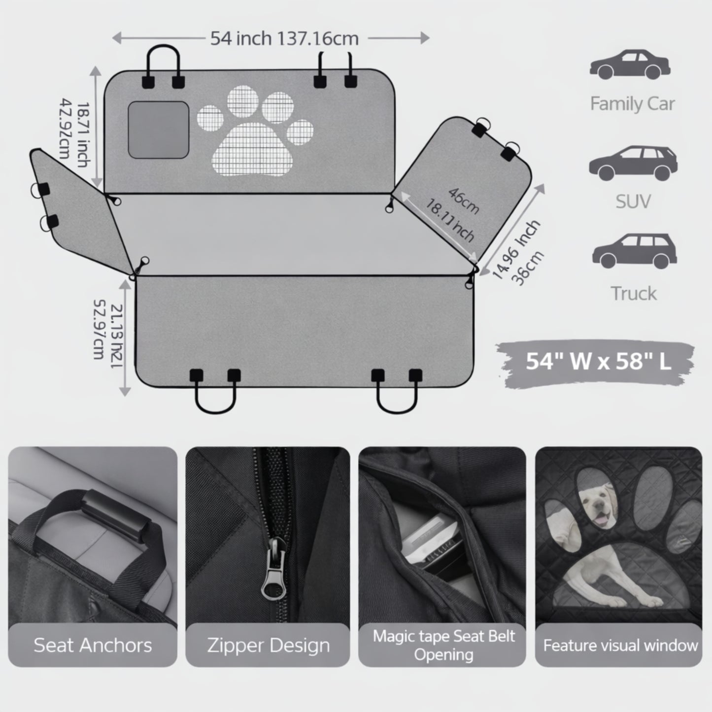 Quilted Dog Car Seat Cover Hammock for Back Seat