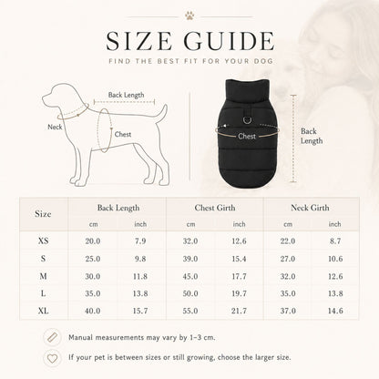 Quilted Fleece-Lined Dog Winter Vest with D-Ring