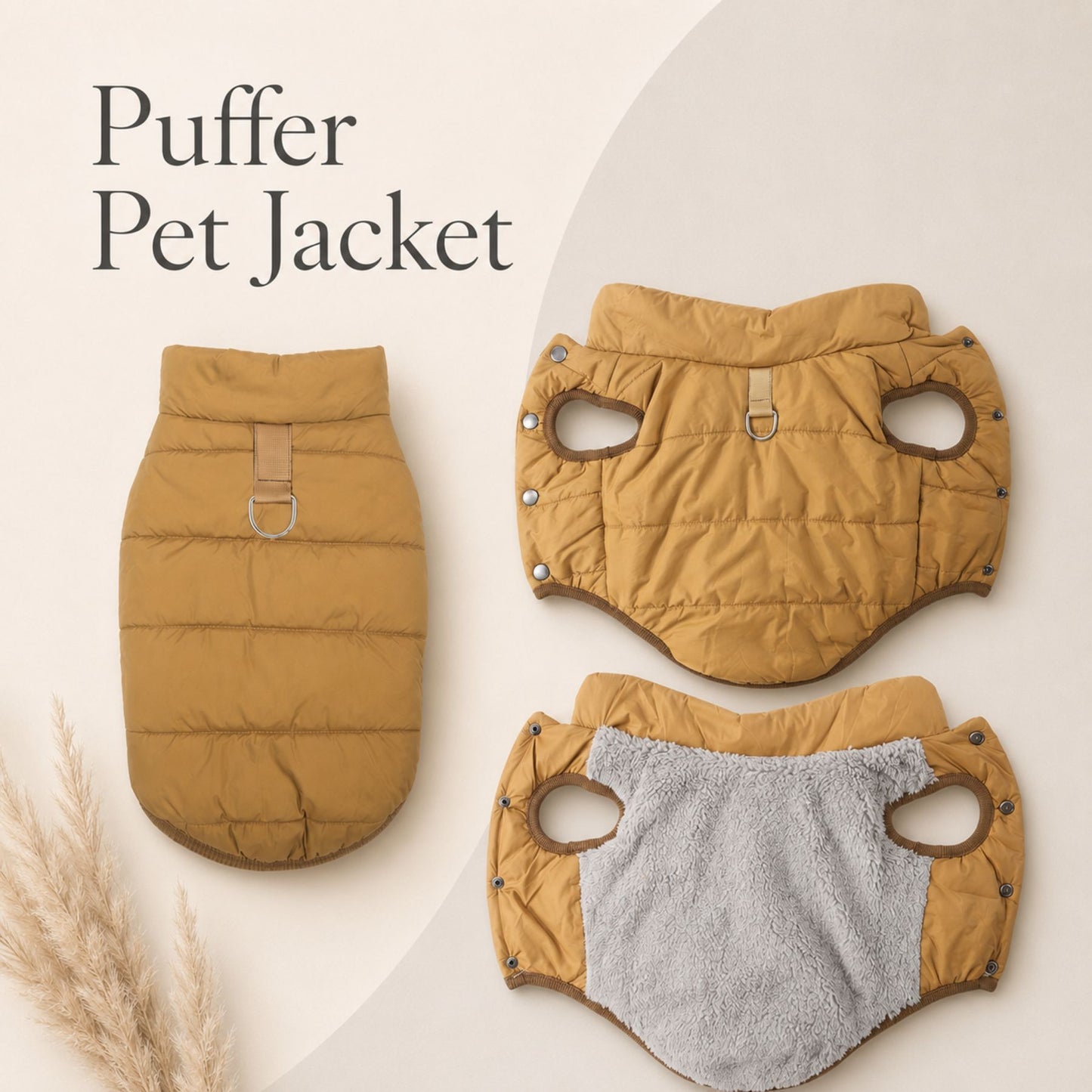 Quilted Fleece-Lined Dog Winter Vest with D-Ring