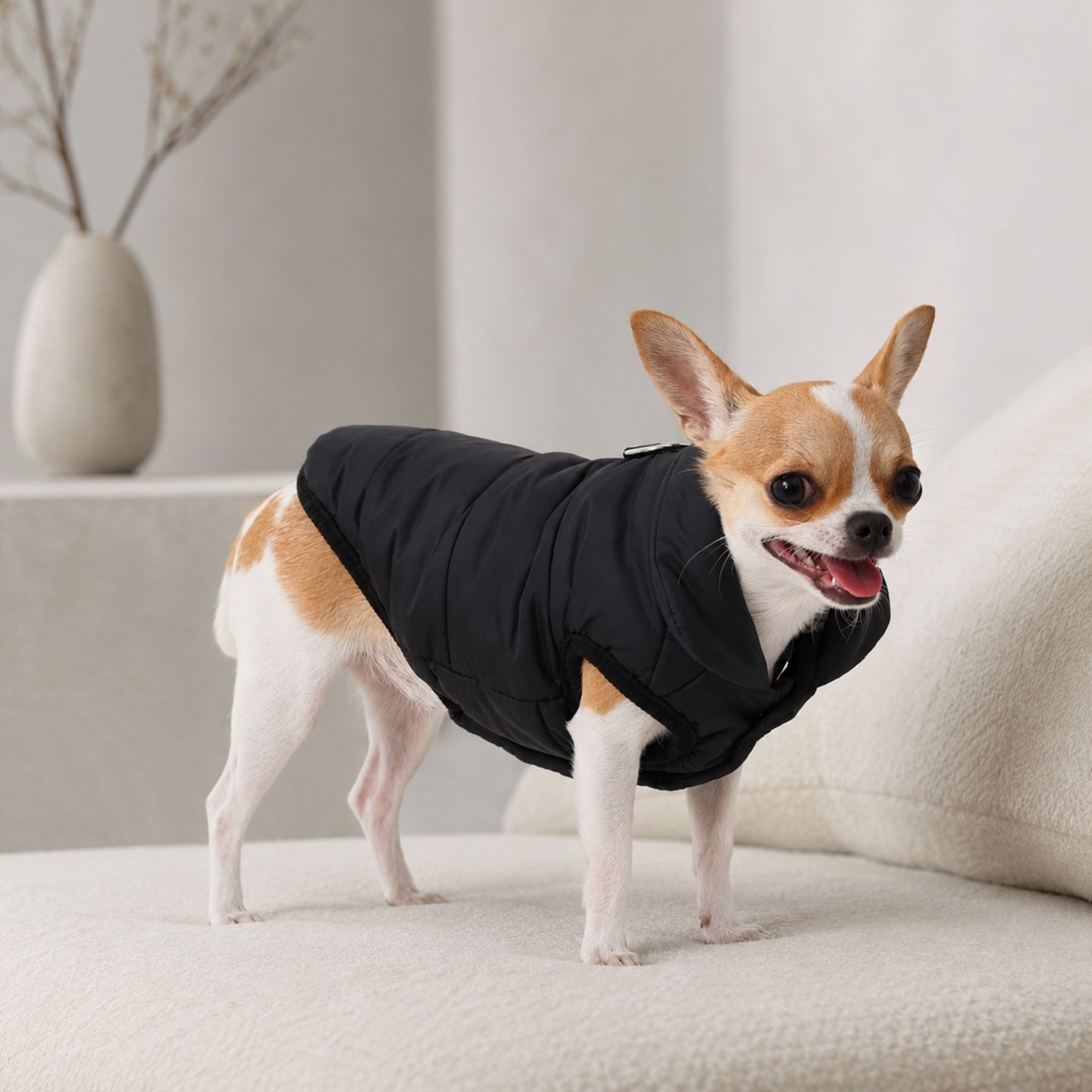 Quilted Fleece-Lined Dog Winter Vest with D-Ring