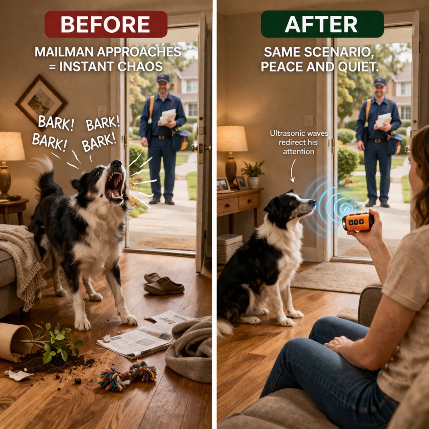 Rechargeable Ultrasonic Dog Training Device with LED Flashlight – Portable Anti Bark Deterrent