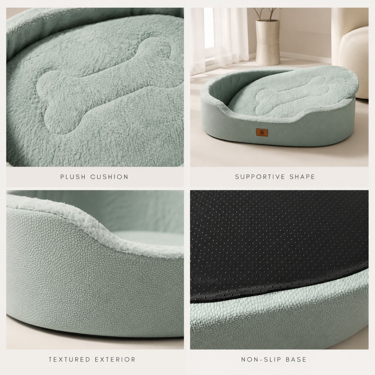 Raised Edge Plush Dog Bed with Non-Slip Base | Sofa Style Pet Couch Bed for Dogs and Cats
