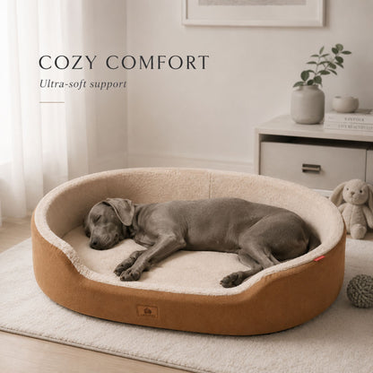 Raised Edge Plush Dog Bed with Non-Slip Base | Sofa Style Pet Couch Bed for Dogs and Cats