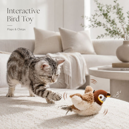 Rechargeable Flapping Bird Cat Toy with Chirping Sound and Touch Activation