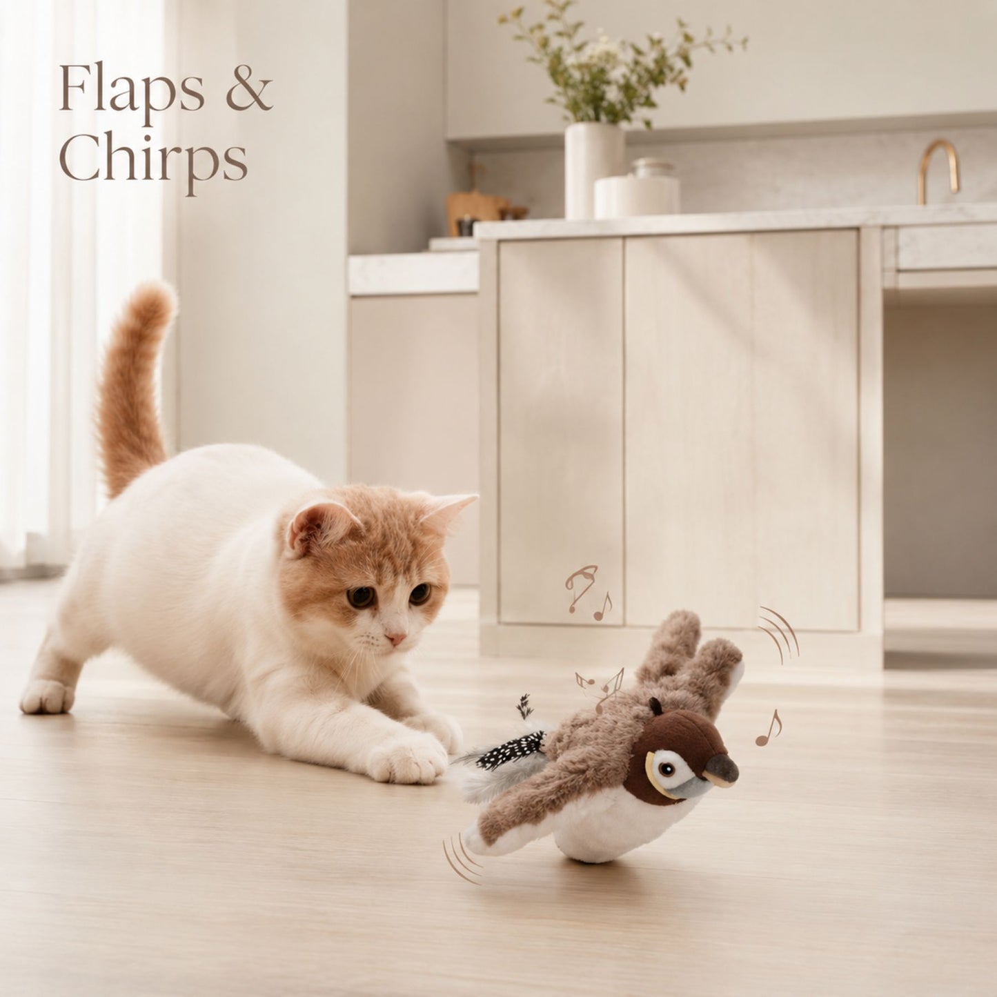 Rechargeable Flapping Bird Cat Toy with Chirping Sound and Touch Activation