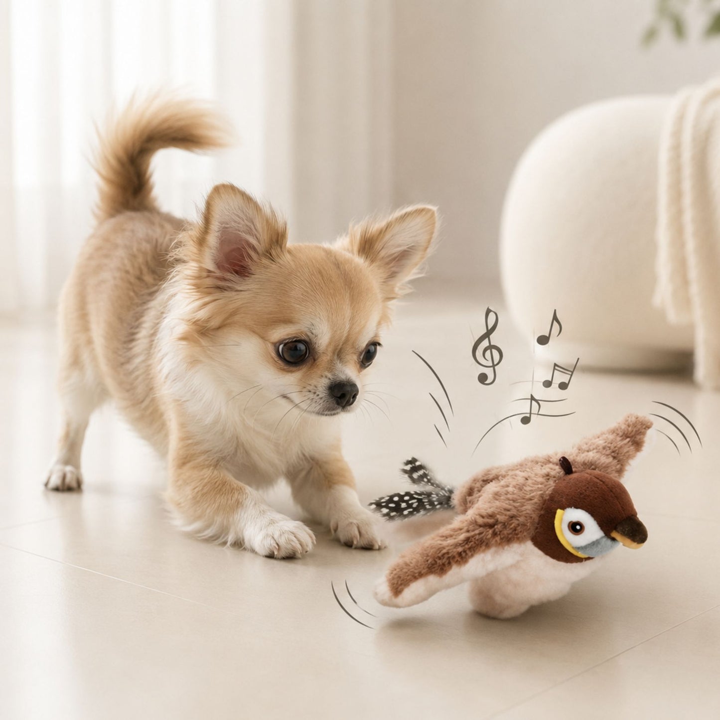 Rechargeable Flapping Bird Cat Toy with Chirping Sound and Touch Activation