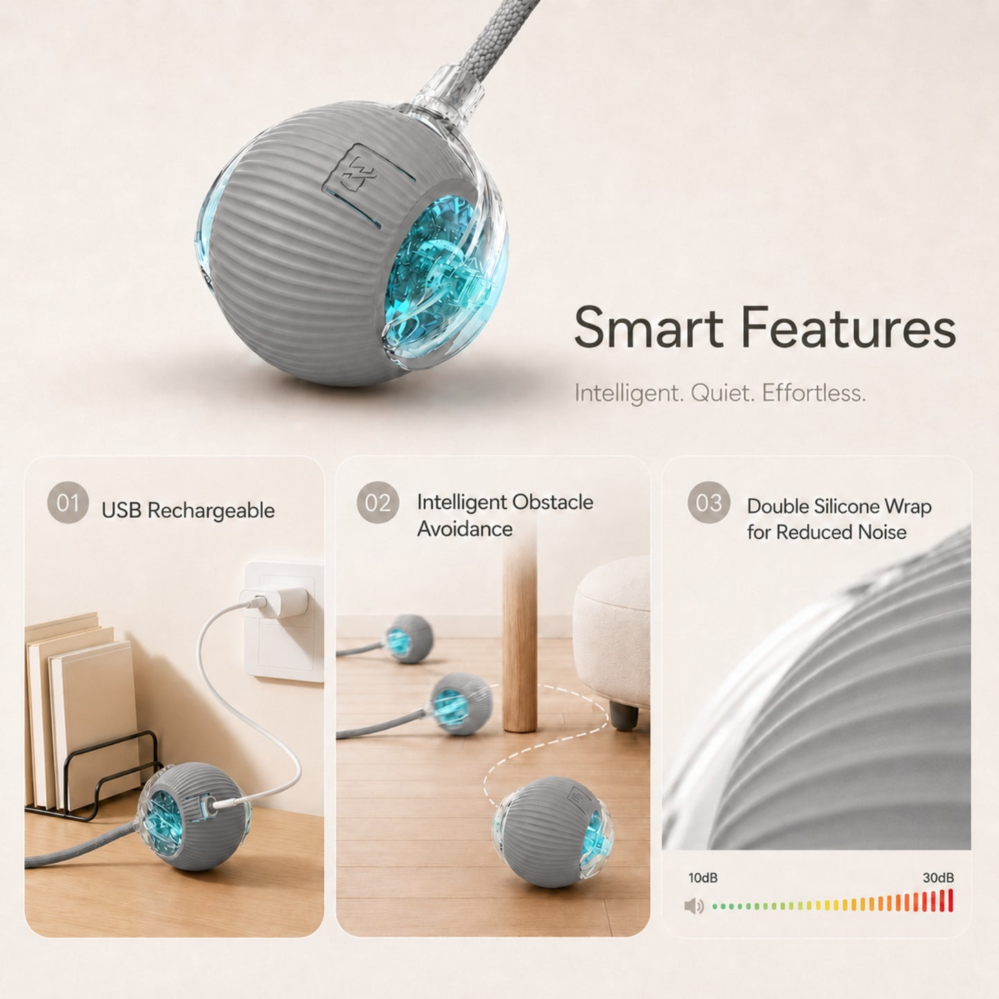 Rechargeable Smart Rolling Ball Pet Toy for Cats and Dogs