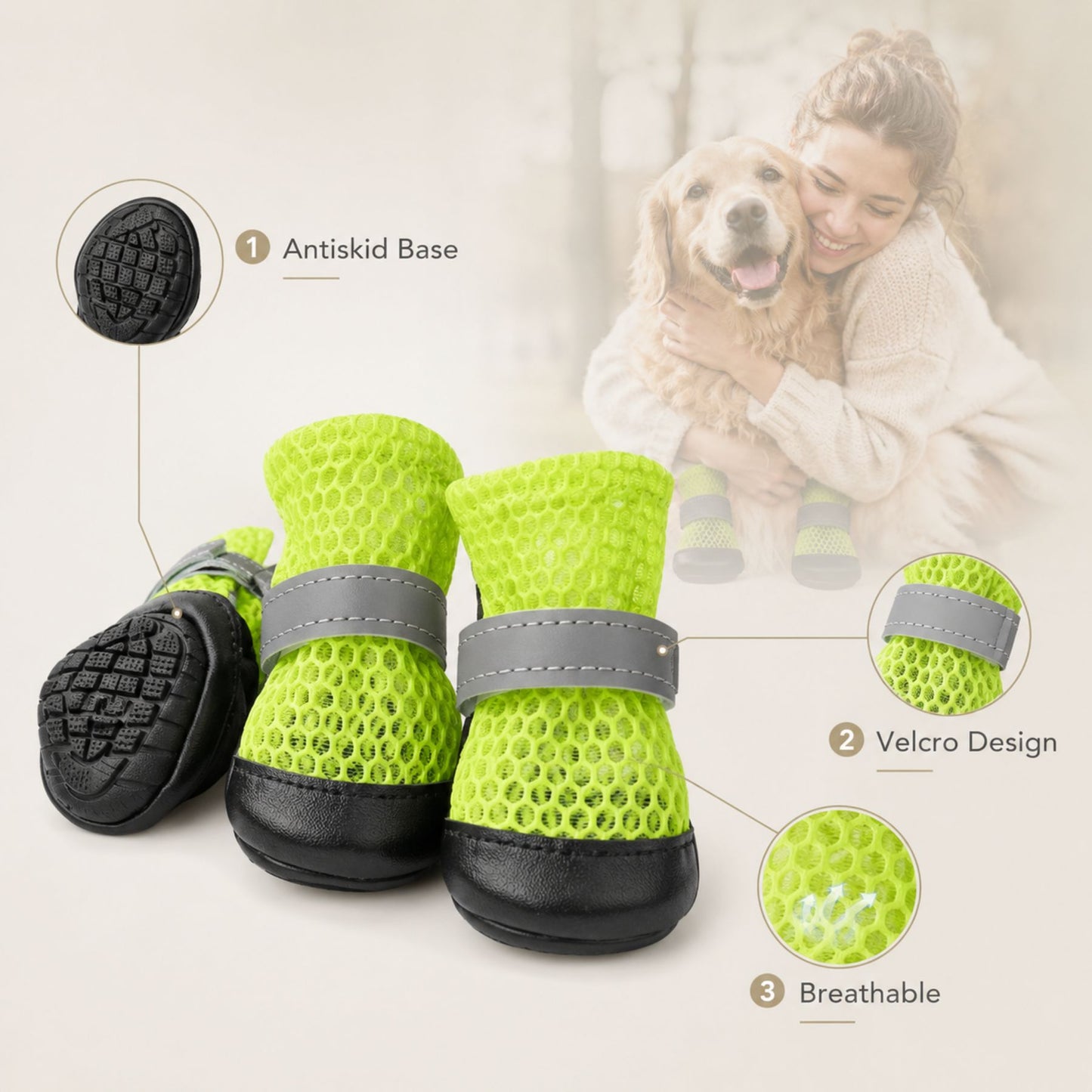 Reflective Anti-Slip Dog Shoes – 4 Piece Adjustable Paw Protector Set