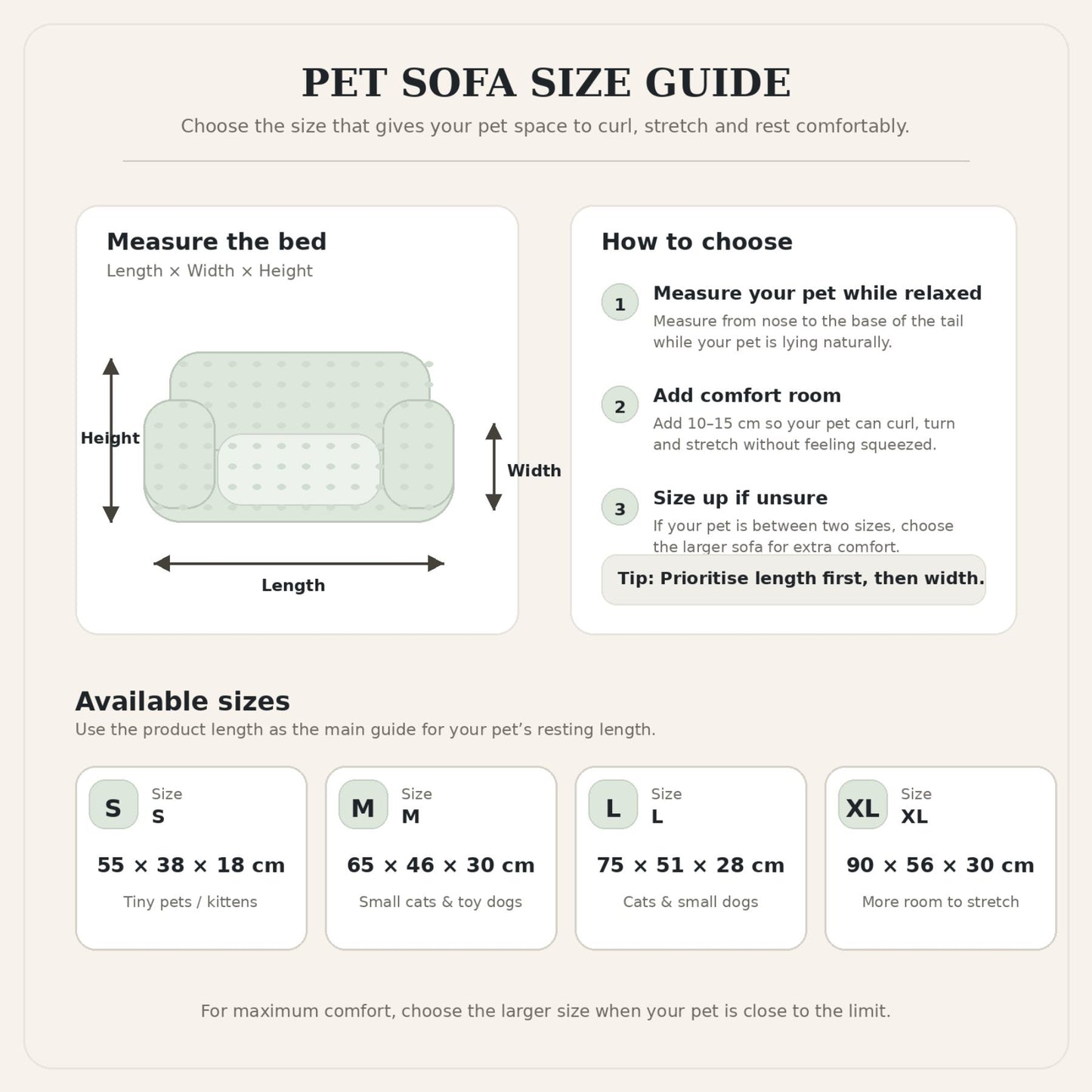 Removable Washable Pet Sofa Bed for Dogs and Cats, Soft Quilted Indoor Cushion Bed
