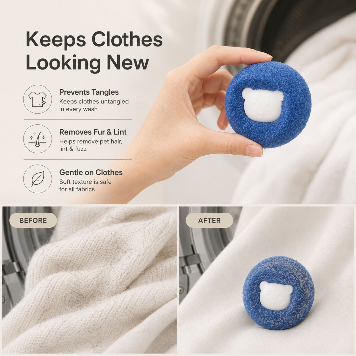 Reusable Laundry Hair Remover Balls for Washing Machine – Pet Hair & Lint Catcher Filter Balls (5 Pack)