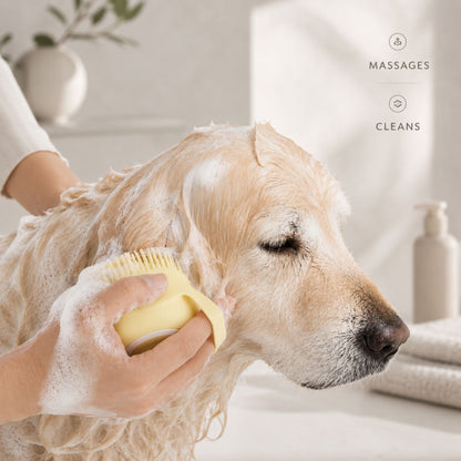 Silicone Pet Bath Massage Brush & Shampoo Dispenser for Dogs & Cats