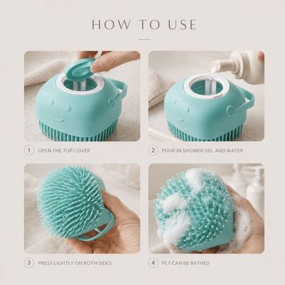 Silicone Pet Bath Massage Brush & Shampoo Dispenser for Dogs & Cats