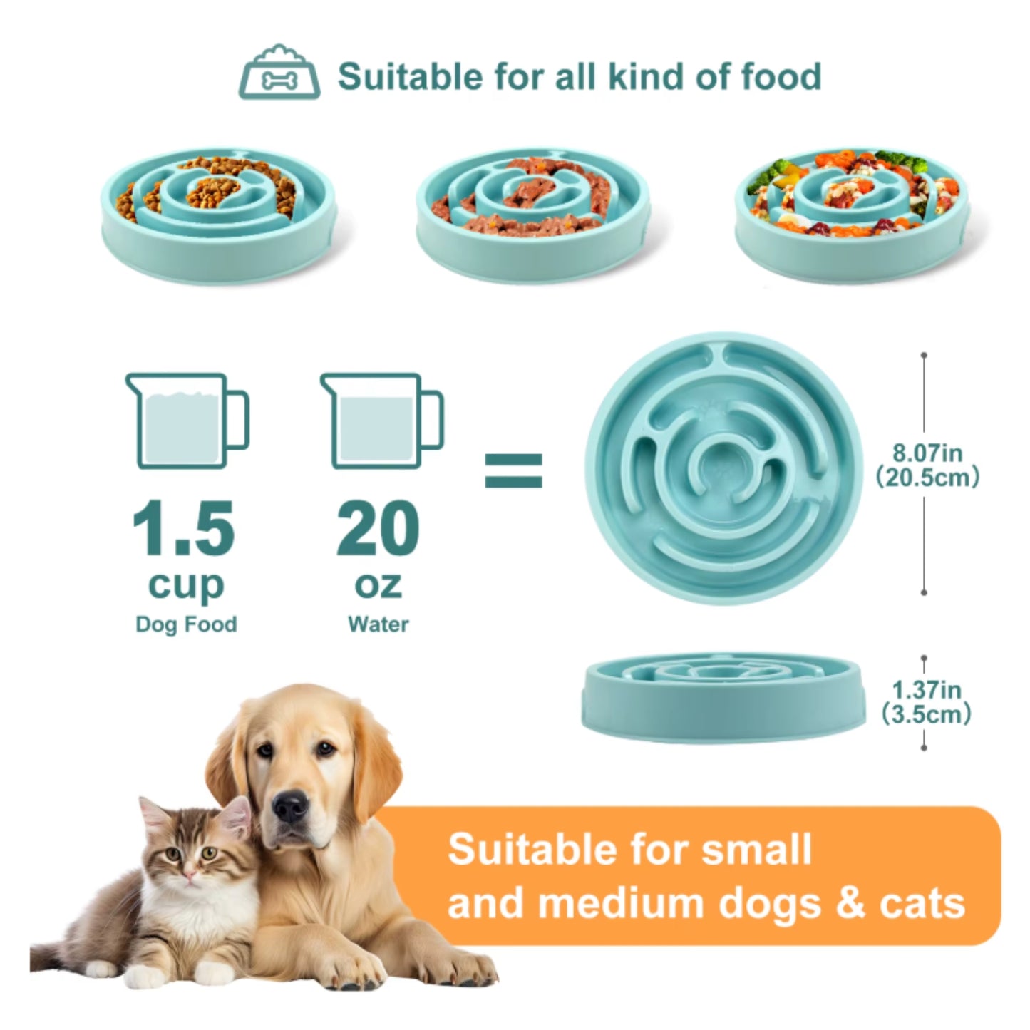 Slow Feeder Dog & Cat Bowl – Non Slip Pet Feeding Bowl for Controlled Eating