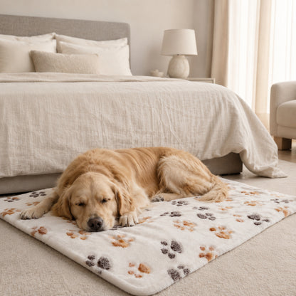 Soft Plush Pet Blanket for Dogs and Cats – Paw Print Pet Mat