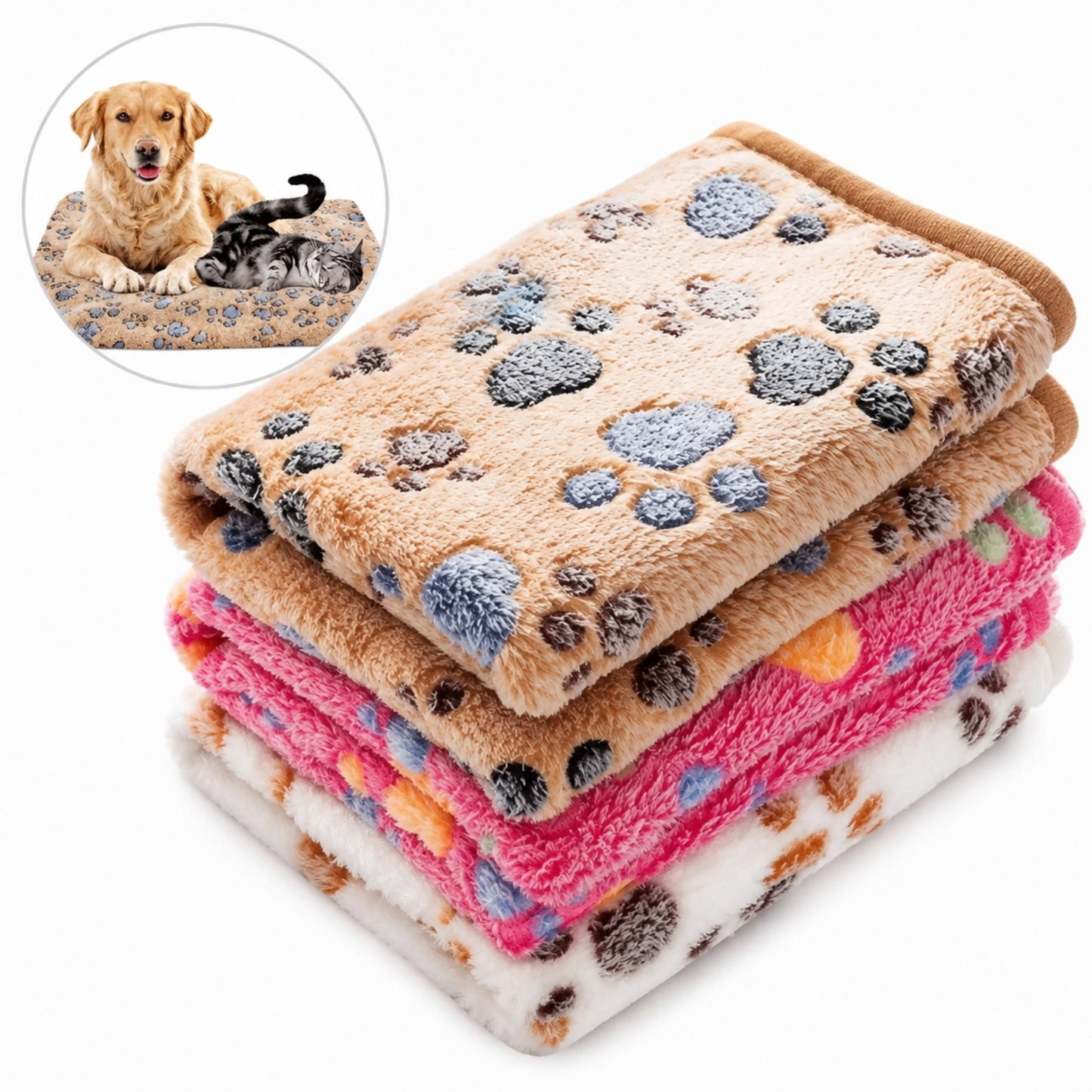 Soft Plush Pet Blanket for Dogs and Cats – Paw Print Pet Mat