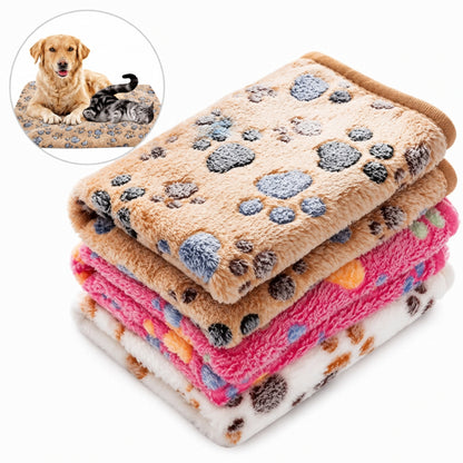Soft Plush Pet Blanket for Dogs and Cats – Paw Print Pet Mat