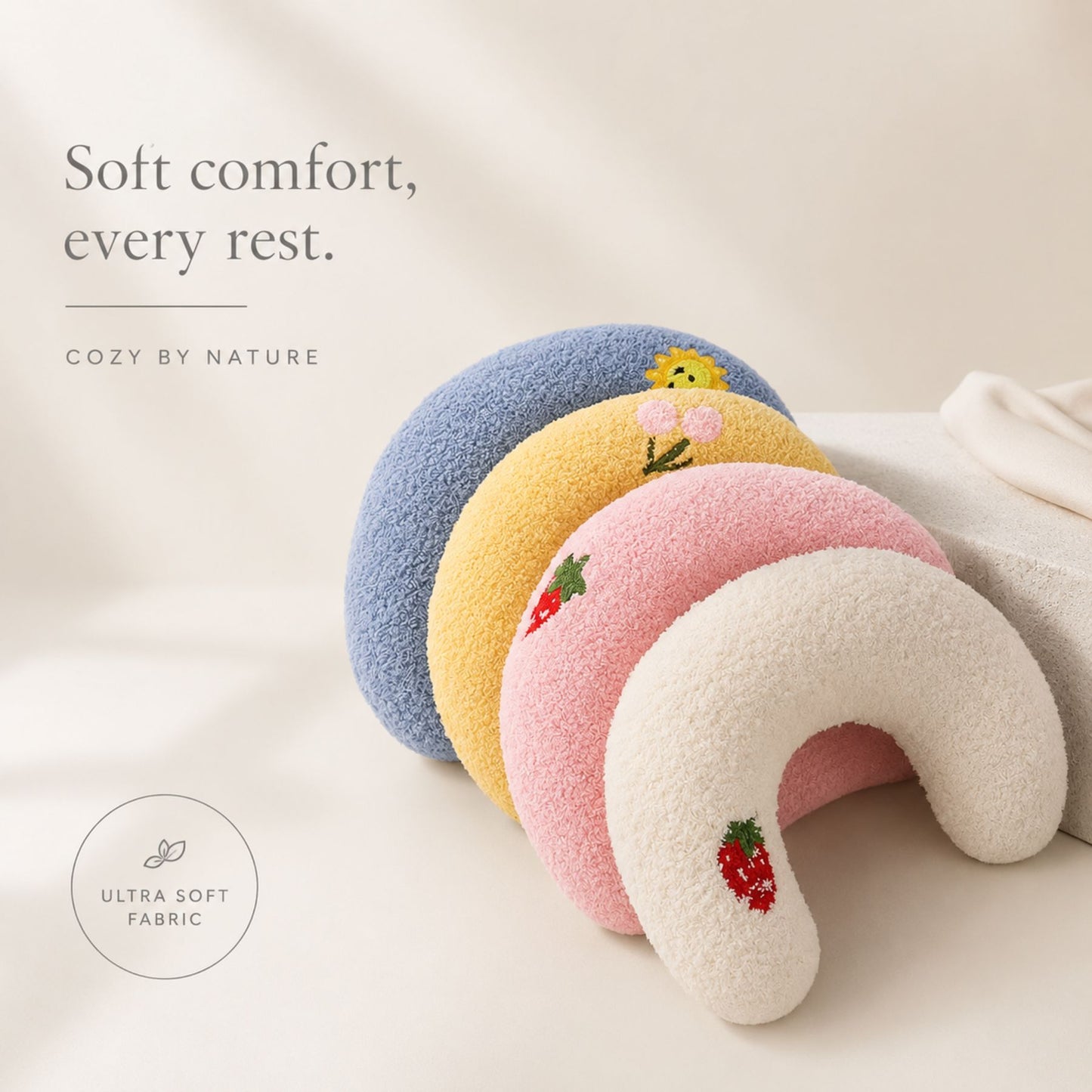 Soft Plush U-Shaped Pet Neck Pillow for Small Dogs & Cats – Cozy Embroidered Calming Pet Cushion