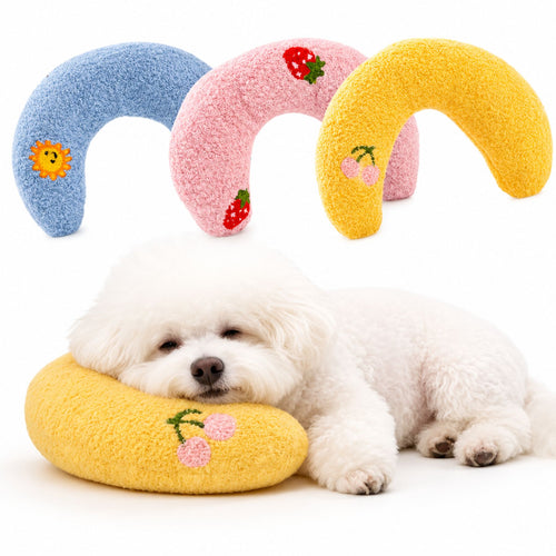 Soft Plush U-Shaped Pet Neck Pillow for Small Dogs & Cats – Cozy Embroidered Calming Pet Cushion