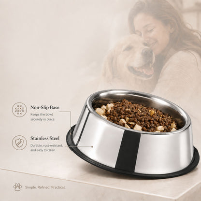 Stainless Steel Pet Bowl with Non-Slip Base | Silver Dog & Cat Food Bowl for Water and Feeding