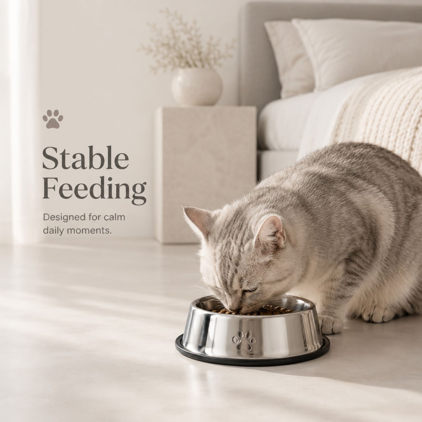 Stainless Steel Pet Bowl with Non-Slip Base | Silver Dog & Cat Food Bowl for Water and Feeding