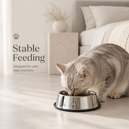 Stainless Steel Pet Bowl with Non-Slip Base | Silver Dog & Cat Food Bowl for Water and Feeding