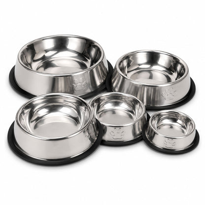 Stainless Steel Pet Bowl with Non-Slip Base | Silver Dog & Cat Food Bowl for Water and Feeding