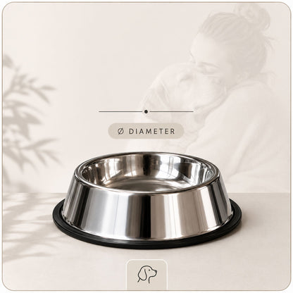 Stainless Steel Pet Bowl with Non-Slip Base | Silver Dog & Cat Food Bowl for Water and Feeding