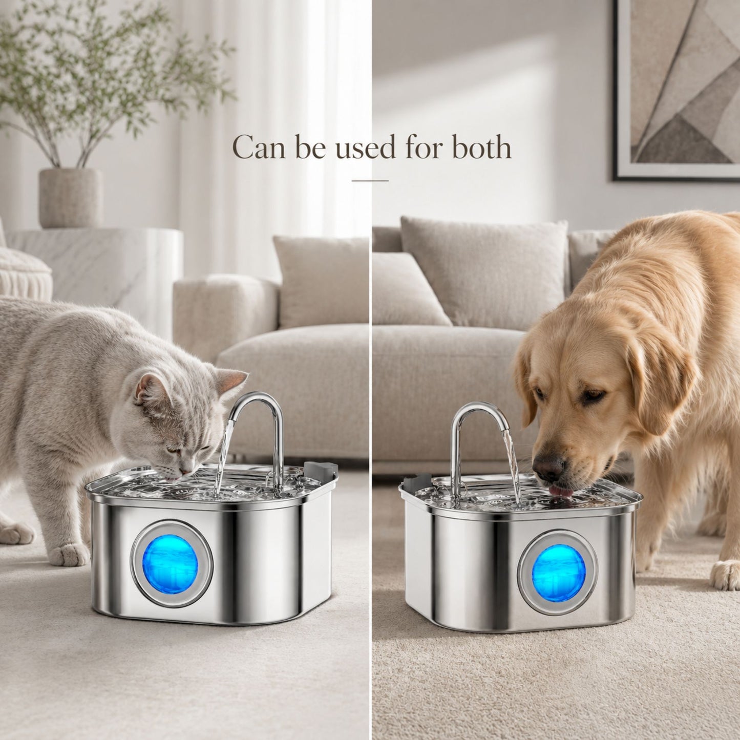 Stainless Steel Pet Water Fountain for Cats and Small Dogs, 3.2L/108oz with Transparent Water Window and Filter System