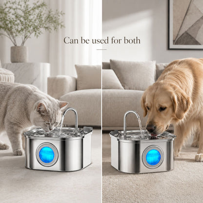 Stainless Steel Pet Water Fountain for Cats and Small Dogs, 3.2L/108oz with Transparent Water Window and Filter System
