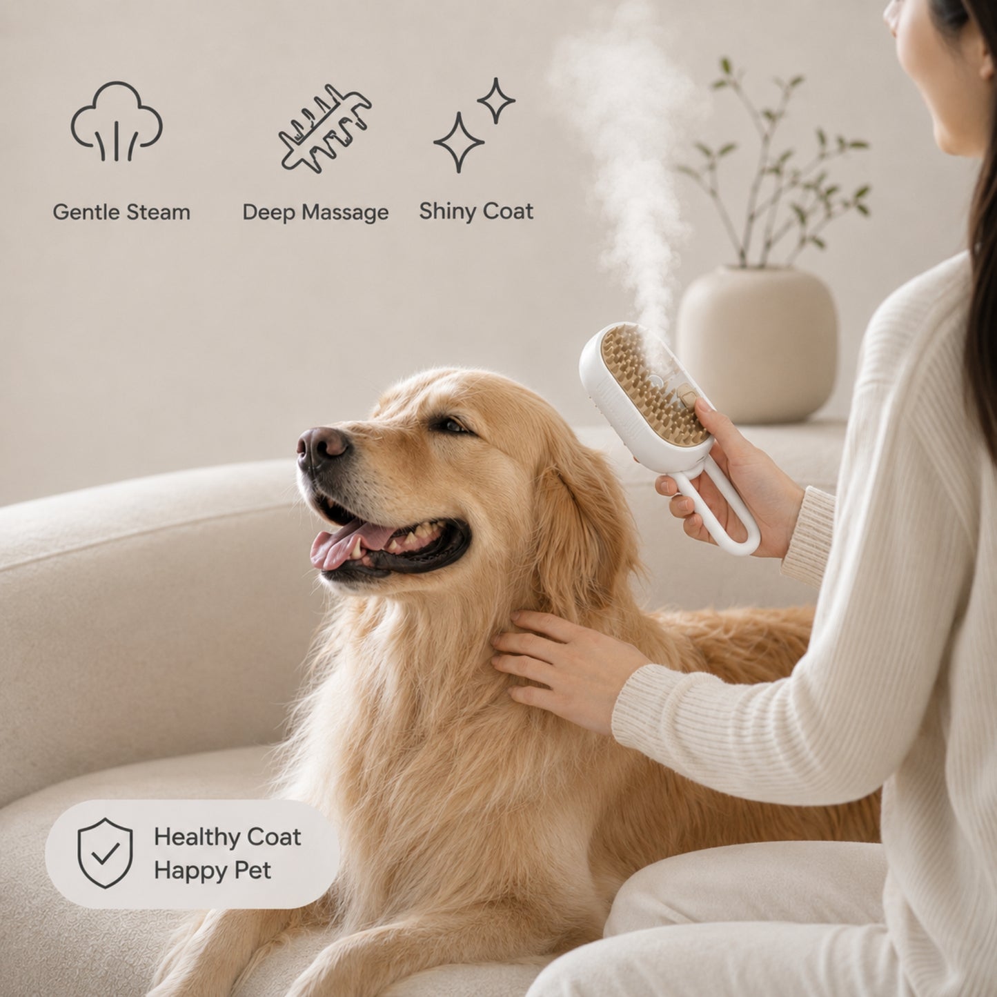 SteamGlow Pet Grooming Brush – 3-in-1 Electric Spray Massage Brush for Dogs & Cats