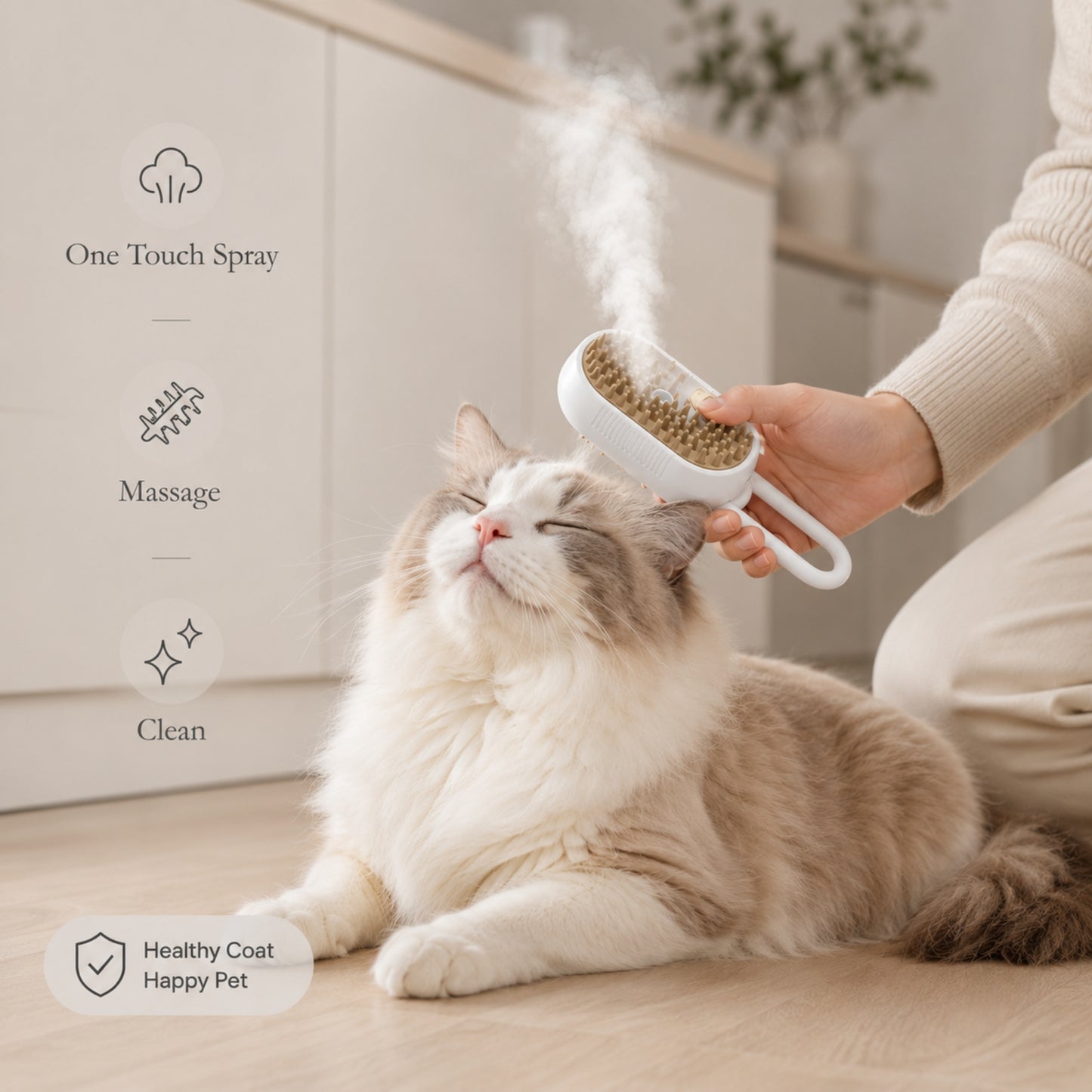 SteamGlow Pet Grooming Brush – 3-in-1 Electric Spray Massage Brush for Dogs & Cats