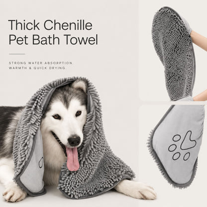 Super Absorbent Pet Drying Towel Glove – Soft Chenille Dog & Cat Bath Towel for Quick Drying
