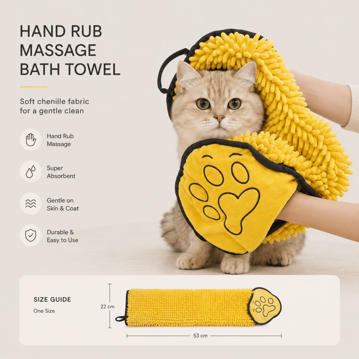 Super Absorbent Pet Drying Towel Glove – Soft Chenille Dog & Cat Bath Towel for Quick Drying