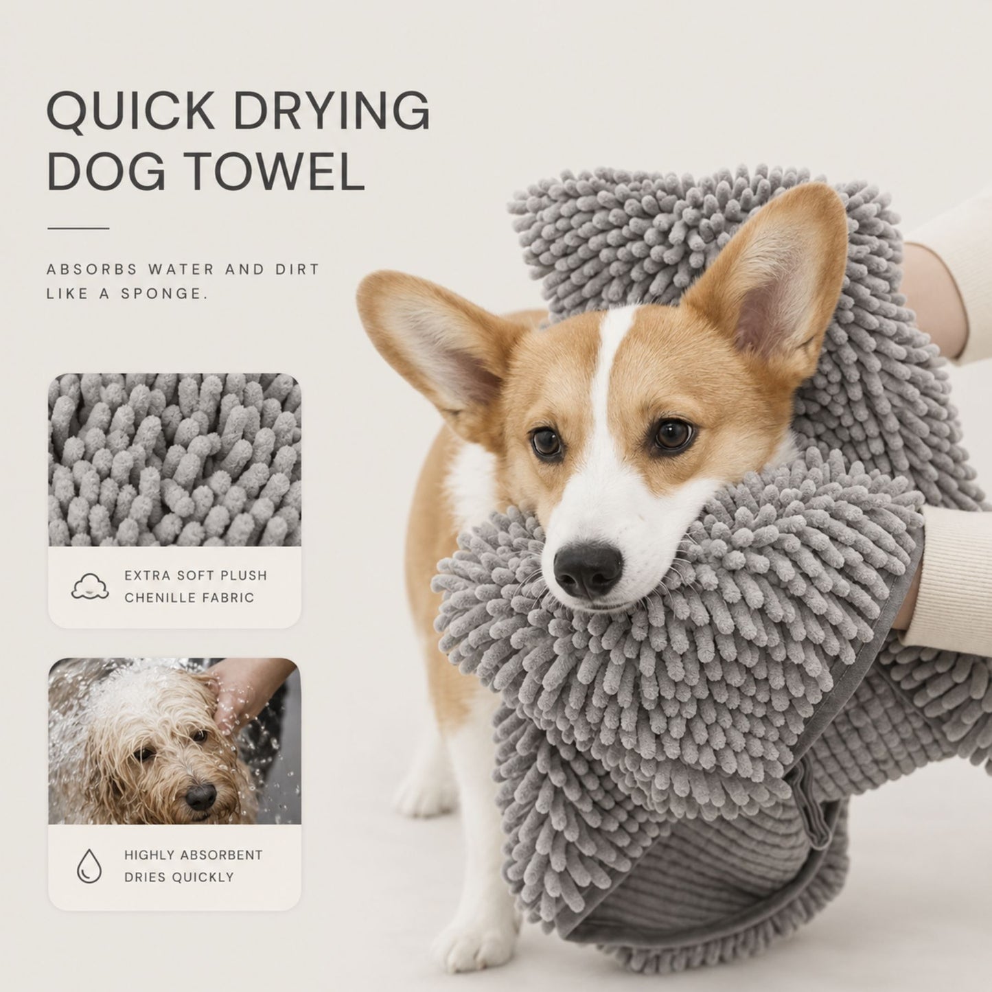 Super Absorbent Pet Drying Towel Glove – Soft Chenille Dog & Cat Bath Towel for Quick Drying