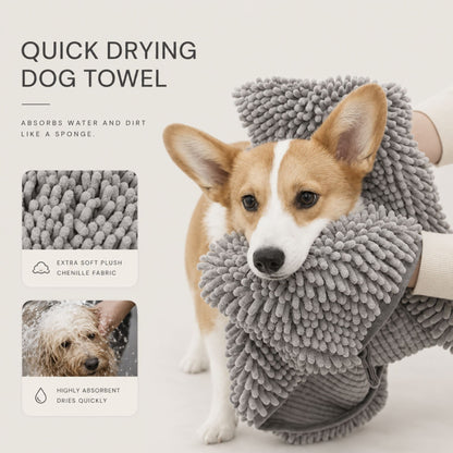 Super Absorbent Pet Drying Towel Glove – Soft Chenille Dog & Cat Bath Towel for Quick Drying