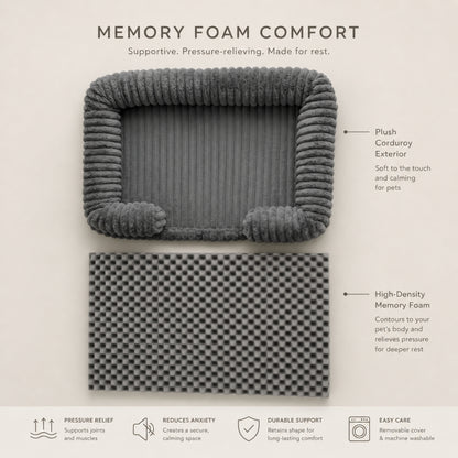 Supportive Memory Foam Dog Bed – Plush Calming Pet Sofa with Removable Washable Cover and Non-Slip Base for Small Medium Large Dogs
