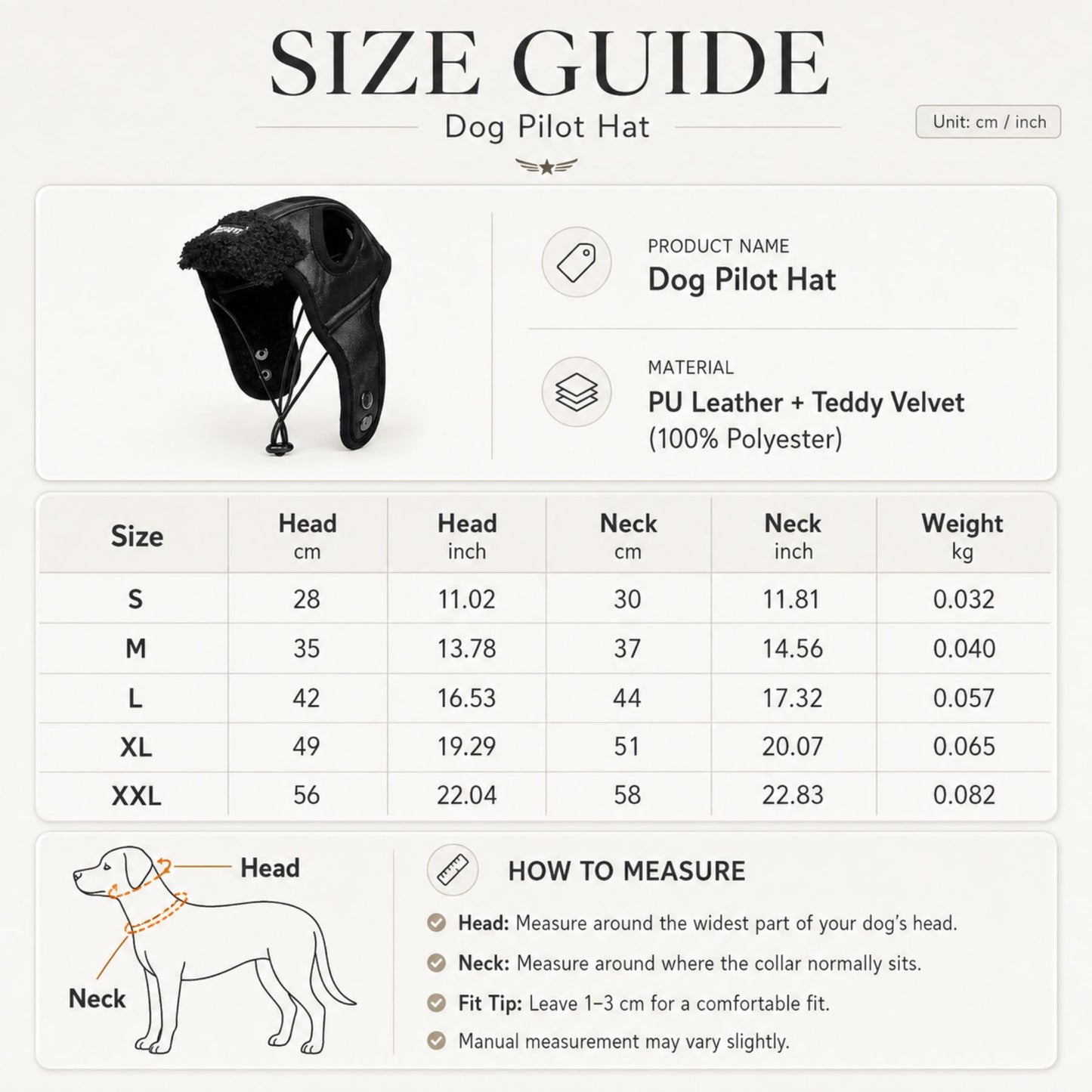 Warm Aviator Dog Hat with Ear Coverage and Adjustable Chin Cord