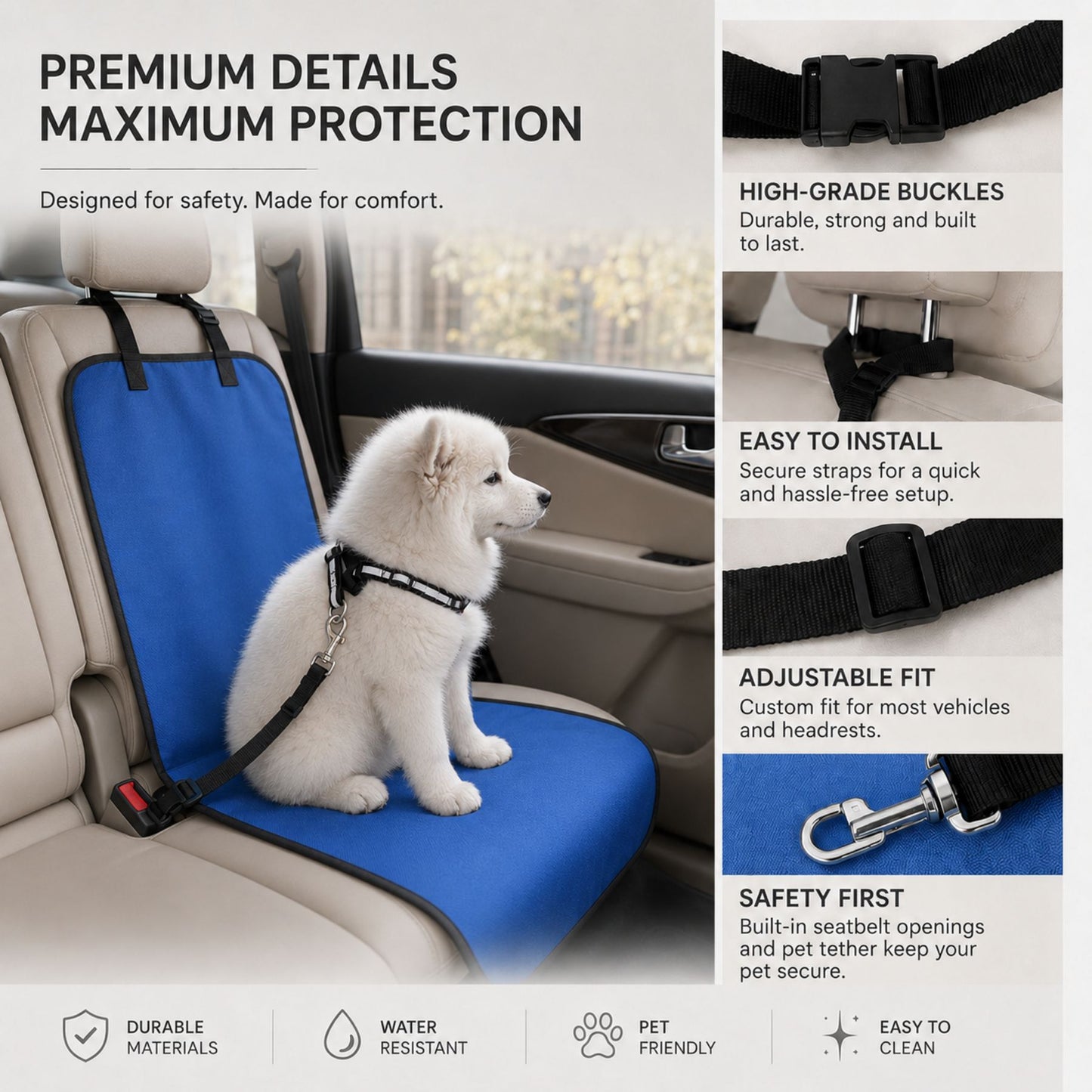 Waterproof Pet Car Seat Cover Mat for Dogs & Cats, 600D Oxford Rear Seat Protector