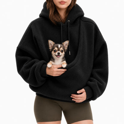 Women’s Oversized Sherpa Pet Pouch Hoodie for Small Dogs and Cats