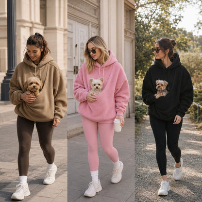 Women’s Oversized Sherpa Pet Pouch Hoodie for Small Dogs and Cats