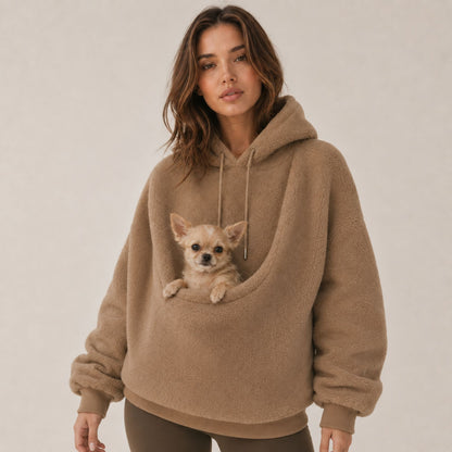 Women’s Oversized Sherpa Pet Pouch Hoodie for Small Dogs and Cats