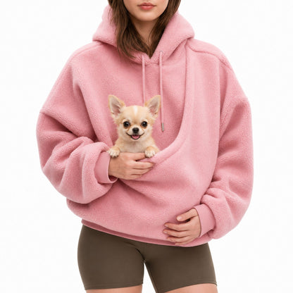 Women’s Oversized Sherpa Pet Pouch Hoodie for Small Dogs and Cats